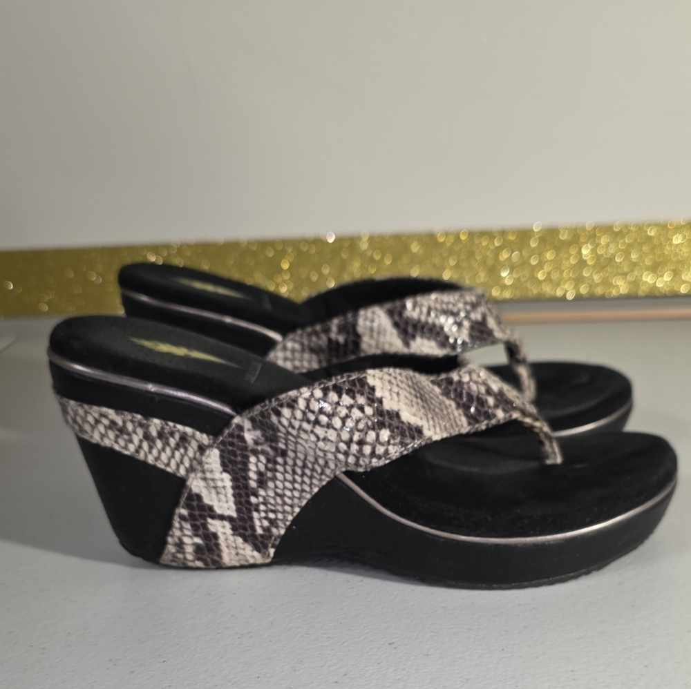 Volatile Black Gray Tan Python Snake Print Wedges… - image 1
